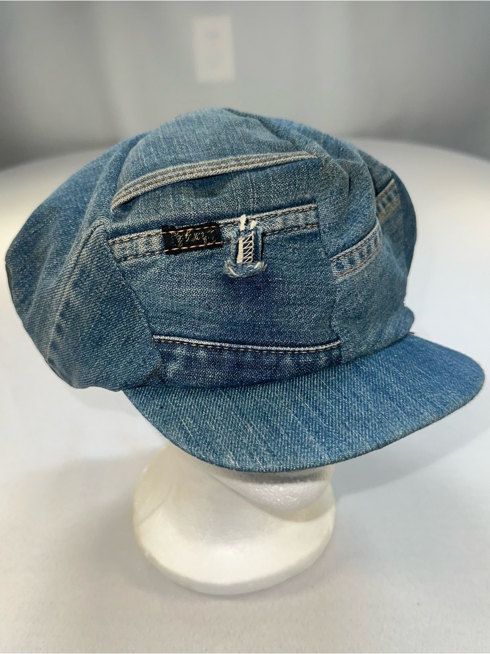 Vintage Patchwork Denim Newsboy Cap Baker Hat Y2K Boho Distressed Large Pocket